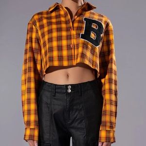 PLAID B LONG SLEEVE BLOUSE